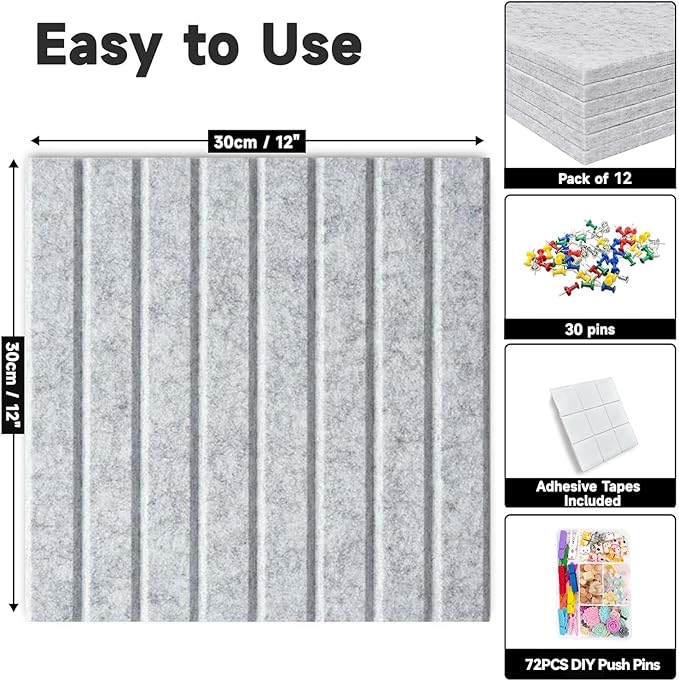 Large Cork Board for Walls, Yunihome 12 Pack 36" x 48" Felt Bulletin Board Wall Tiles for Home Kitchen School Office Wall Decor with Assorted Colors DIY Decorative Push Pins Sets