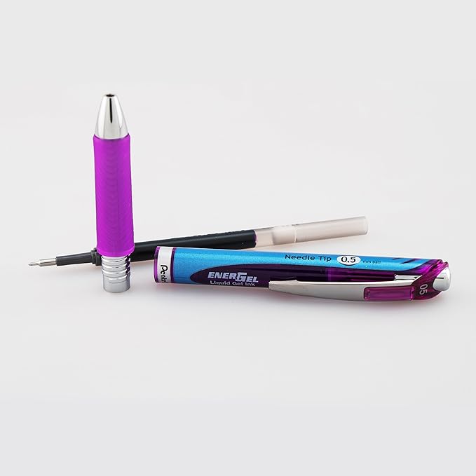 Pentel EnerGel RTX Retractable Liquid Gel Pen (0.5mm), Fine Line, Needle Tip, Violet Ink, Pack of 3 (BLN75BP3V)