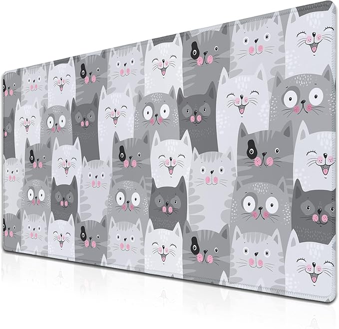 Keyboard Mouse Pad Funny Gray Cats, Large Mousepads Computer Desk Mat, XXL Gaming Mouse Pad Non-Slip Rubber Base Waterproof with Stitched Edges, 35.4 X 15.7 inch for Work/Game/Office/Home