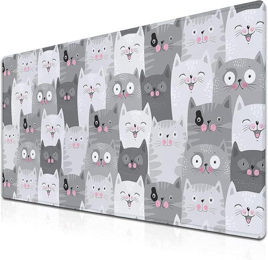 Keyboard Mouse Pad Funny Gray Cats, Large Mousepads Computer Desk Mat, XXL Gaming Mouse Pad Non-Slip Rubber Base Waterproof with Stitched Edges, 35.4 X 15.7 inch for Work/Game/Office/Home