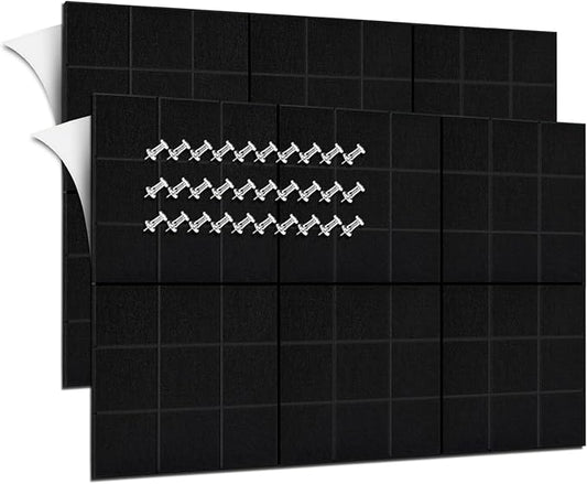 BXI Felt Bulletin Board - 36 X 48 X 3/8 Inches Self-Adhesive Poster Cork Board with 30 Push Pins, 12 Pcs Thick Pin Tiles Display Vision Board, Photo Picture Panels for Home Office Classroom Walls
