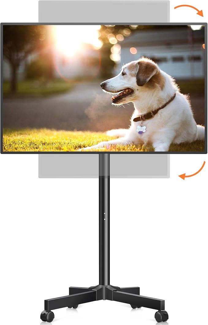 Mobile TV Carts, Rotating Rolling TV Stand on Wheels for 13-50" Flat/Curved TVs Height Adjustable 30° Tilt Floor TV Stand Portable Monitor Stand Holds up to 44lbs Max VESA 200x200mm ML1350