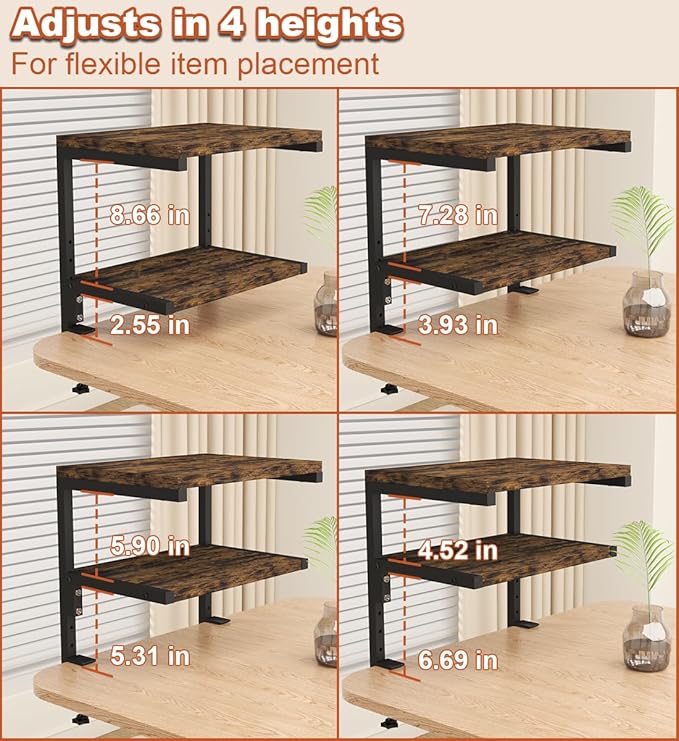 Clamp on Desk Organizer Shelf, Heavy-Duty Desk Extender Side Table with 2-Tier Adjustable Storage Shelves for Desktop Accessories, Gaming Devices, Black