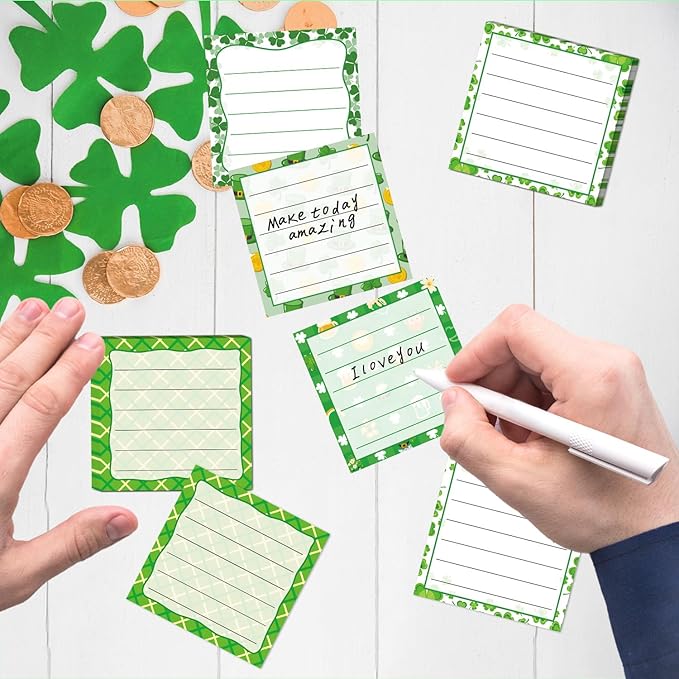 St Patricks Day Sticky Notes Gifts, 9 Pack St. Patrick's Day Notepads 3x3 Inches, Irish Gnome Leaf Shamrock Self-Adhesive Memo Pads, Holiday Office Study Supplies Gift (450 Sheets)