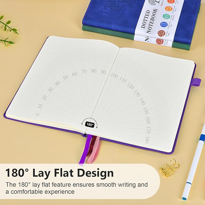 Dotted Journal Notebook for Men & Women, 160 Pages Dot Grid notebook for Note Taking, Bullet Journaling Notebook for Work, School, Travel, Writing, A5 Hardcover 5.9" x 8.5" (Purple)