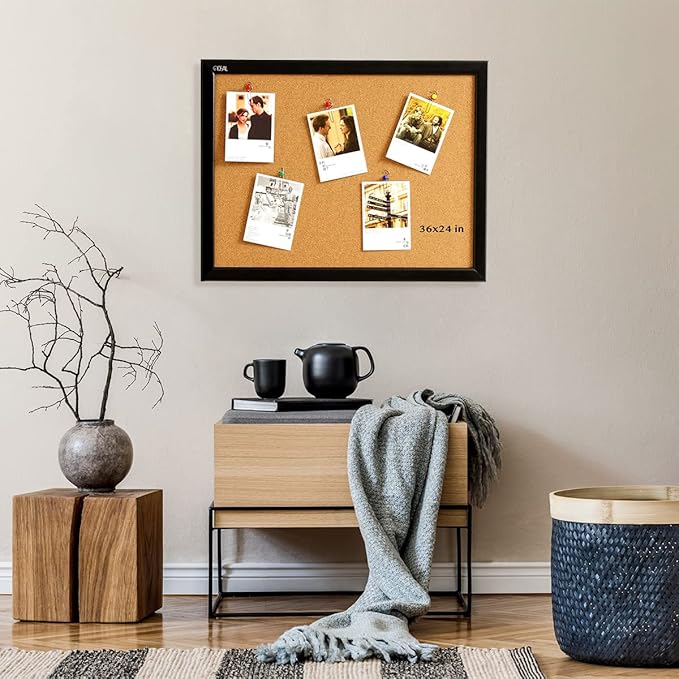 Gideal Cork Board 24 x 36 Inch Bulletin Board, Cork Notice Board 100% Wood Framed Brazil Imported, Mounting Hardware Push Pins Included