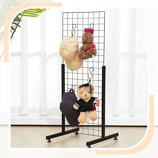 Set of 2 Pairs Slide-on Grid Legs T Base Rectangular Tube T-Shape Grid Wall Panel Legs, No Hardware Needed(Black,17.7 x 24 Inch)