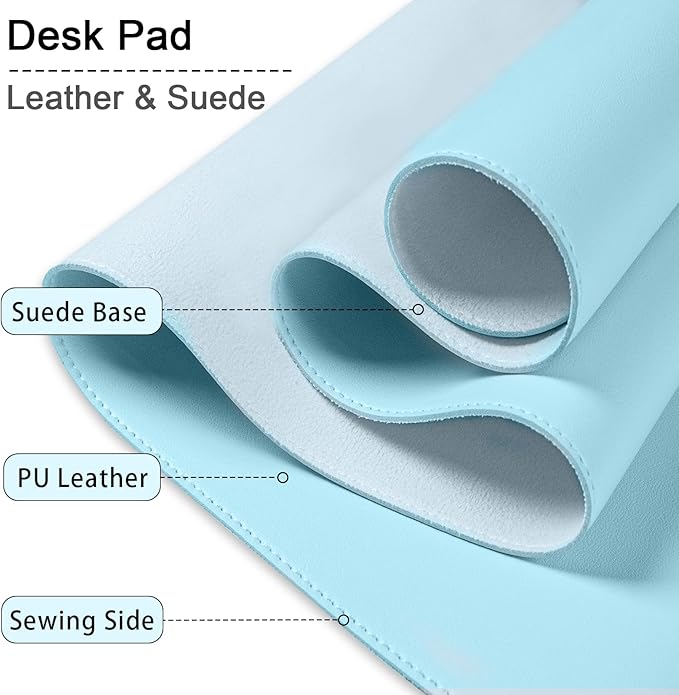 Large Desk Mat 35.4" x 17", PU Leather Desk Pad Protector, Non-Slip Large Mouse Pad for Desk, Waterproof Computer Desk Mat, Office Desk Pad for Keyboard Mouse, Desk Writing Mat (Sky Blue)