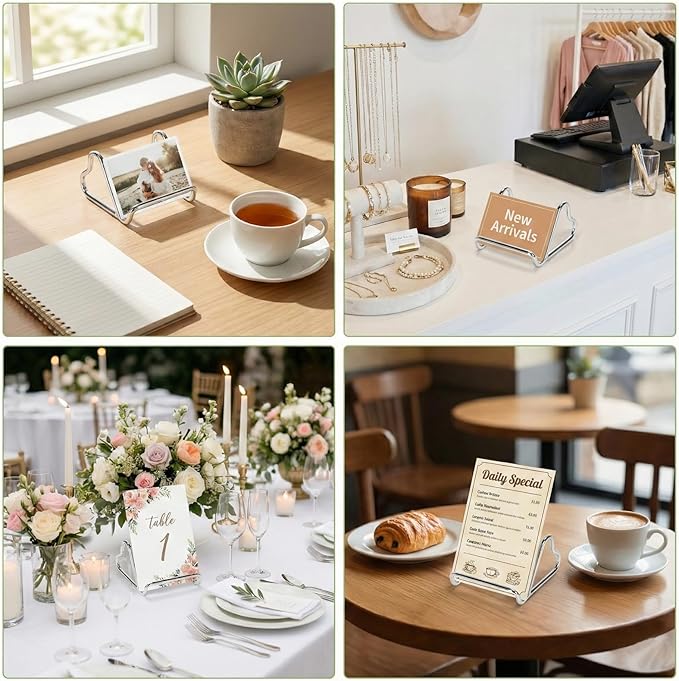 Qomamount Business Card Holder,Cute Heart-Shaped Metal Card Display Stand,Vertical Desktop Name Card Organizer,Small Phone Stand & Photo Holder for Office,Wedding,Reception,Exhibition(Sliver)