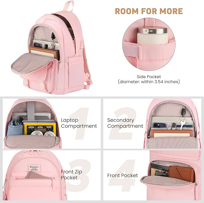 School Backpack for Teen Girls, Cute College Backpacks for Women Students Aesthetic Bookbag Large 15.6 Inch Laptop Bag Middle School Travel Back Pack (Pink)
