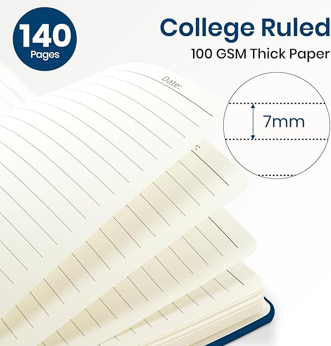 Lined Spiral Journal Notebook for Women, A5 College Ruled Journals for Writing, Hardcover Notebooks for Work, Note taking and Office School Supplies,140 Pages - Navy Blue