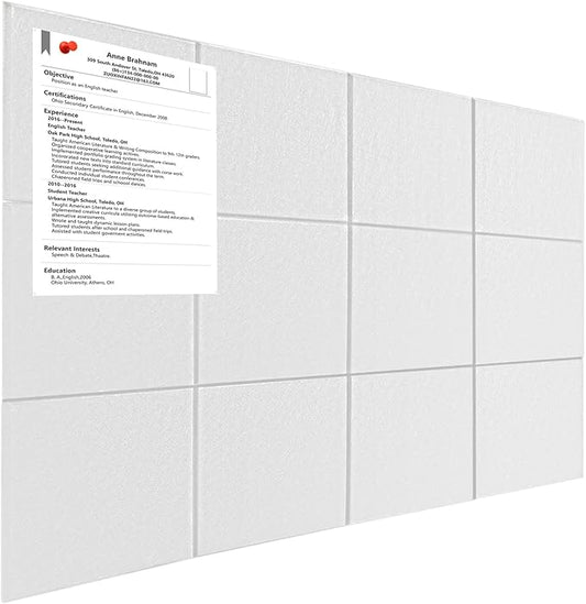 Large Bulletin Cork Boards for Walls 36" x 48", White Bulletin Board for Office, 12 Pack Cork Felt Boards Tiles for Classroom Decor, Pin Board with Pushpins, Office Essentials