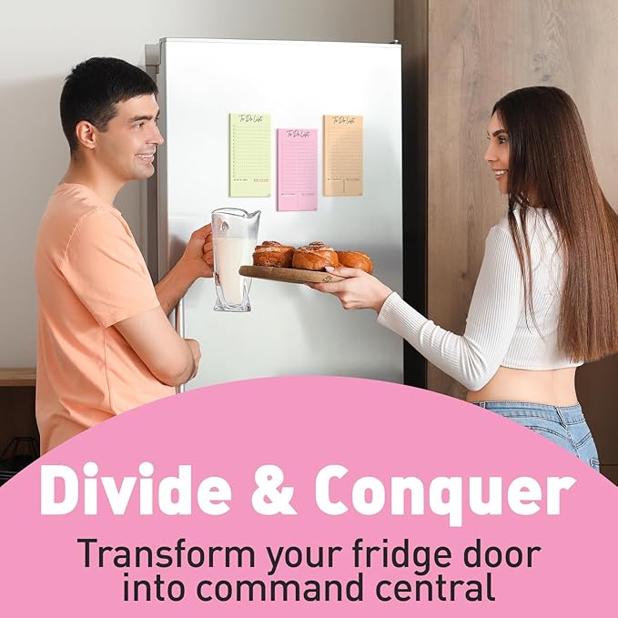 S&O Colorful Magnetic To Do List for Refrigerator - 4 Pack Magnetic Notepads for Refrigerator - Fridge sheets with Magnet - Adhesive Sheet Pads for Freezer- Grocery List Notepads - 3.5x7”, 45 Page