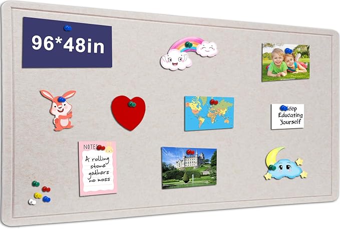 Extra Large Bulletin Board, 95 X 47 inches Cork Board with 30 Pushpin, 8' x 4' Felt Cork Board Notice Pin Board, Self-Adhesive Vision Board Mood Board Foldable Photo Board for Wall - Oatmeal