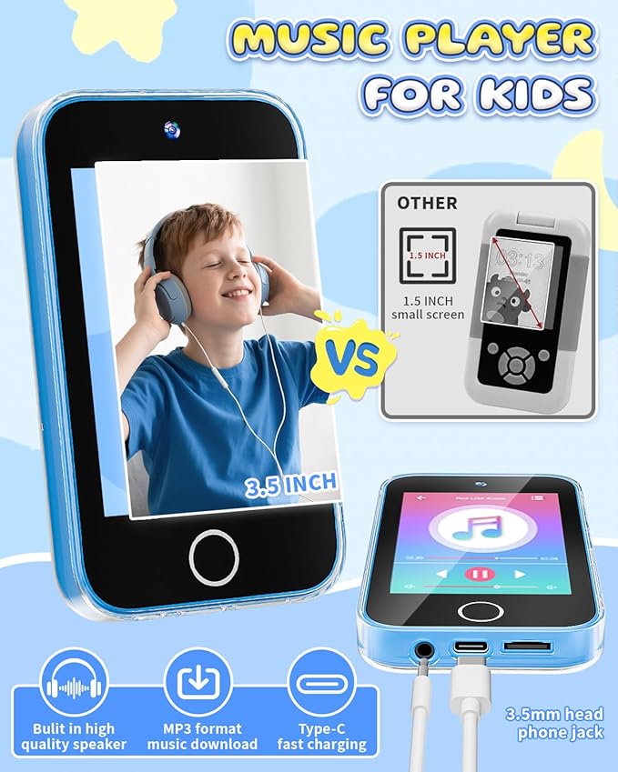 Kids Smart Phone for Boys, Upgraded 3.5'' Touchscreen Phone for Kids Age 3-8, Christmas Birthday Gifts, Dual Camera Music Player Puzzle Games, Learning Toy for 3 4 5 6 7 8 Year Old Boys