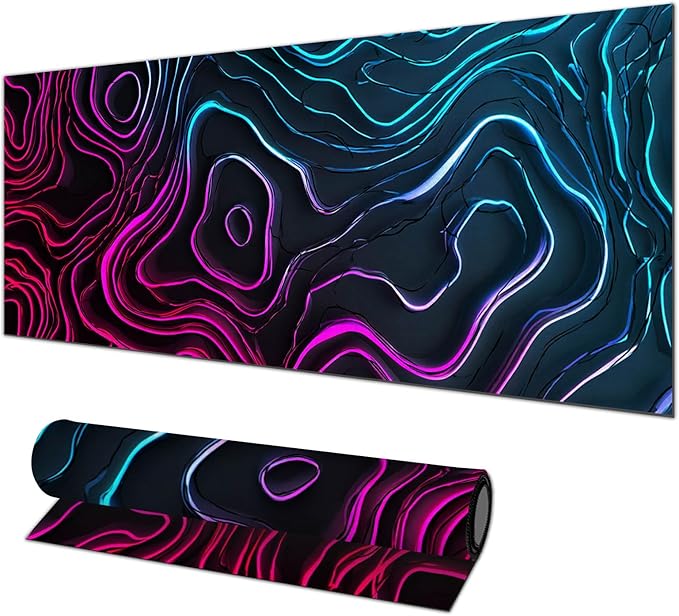 Large Mouse Pad Gaming Mousepad 31.5 x 11.8 Inch Keyboard Desktop Mat Diatomite XL Mouse Pad for Home and Office Desk Accessories with Neon Abstract Wave Pattern Artwork Diatomite