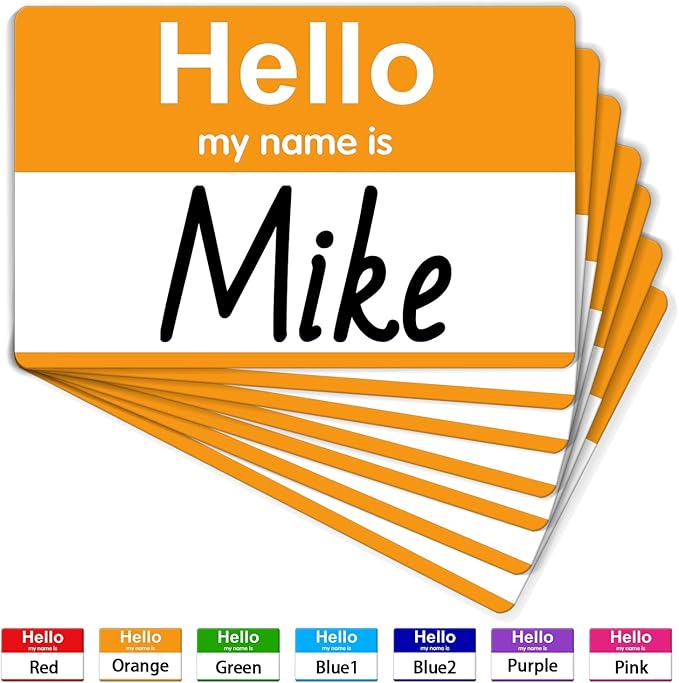 3.5" x 2.25" Name Tags Sticker, 200Pcs Hello My Name is Stickers, Orange Name Badge Name Tags Label for Office, Meeting, School, Teachers and Mailing