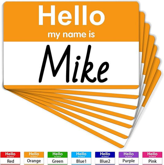 3.5" x 2.25" Name Tags Sticker, 200Pcs Hello My Name is Stickers, Orange Name Badge Name Tags Label for Office, Meeting, School, Teachers and Mailing