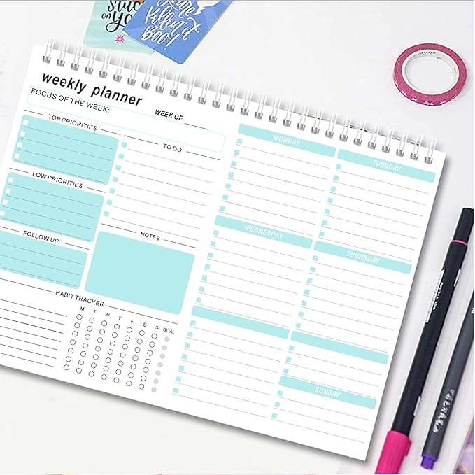Weekly Planner, 7.5''x10.2'' Weekly To Do List Notepad, Undated Weekly Planner Notepad with 52 Tear Off Sheets Planner, Habit Tracker Productivity Organizer for Home School and Work