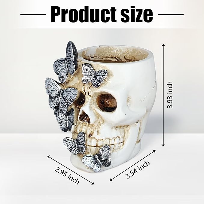 Skull Pen Holder Desk Organizer, Halloween Decor Skull Pencil Cup for Office Home School, Compact Gothic Desk Accessories Gift for Skull Lovers