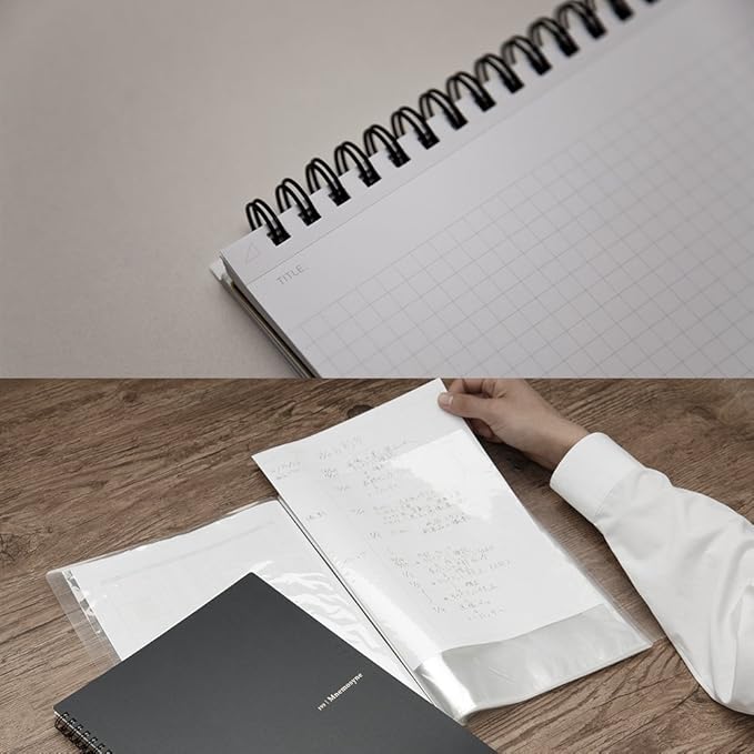 Maruman Mnemosyne Lined Notebook- A5, 8.27" x 6.34", 80 Sheets / 160 Pages, 7mm College Ruled Journal, Perforated Pages & Wire-Bound to Lay Flat, Black, Made in Japan