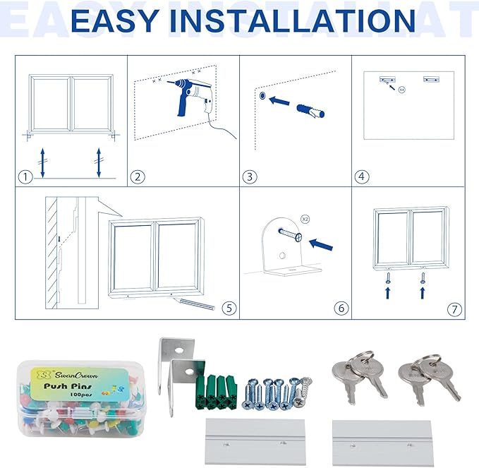 SWANCROWN Weather Resistant Enclosed Bulletin Board Cork Displays Boards Wall Mounted Notice Case with 2 Locking Door