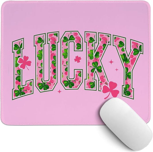 Cute St Patricks Day Mouse Pad,Pink Shamrock Mouse Pad,Shenanigans Lucky Desk Mat, Lucky Clover Pattern Desk Mat for Dorm Home Office Decor,St Patricks Day Gift,10.2x8.3 Inch