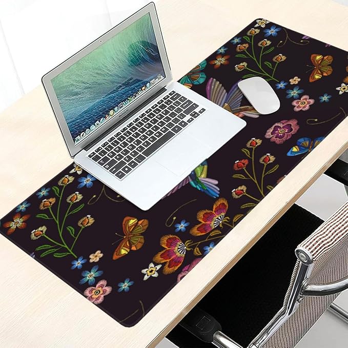 Extra Large Mouse Pads Hummingbirds and Flowers XXL Mousepad with Stitched Edges Humming Birds Non-Slip Rubber Base Computer Keyboard Pad Desk Mat for Home Office Desk Decor, 35.4" X 15.7"