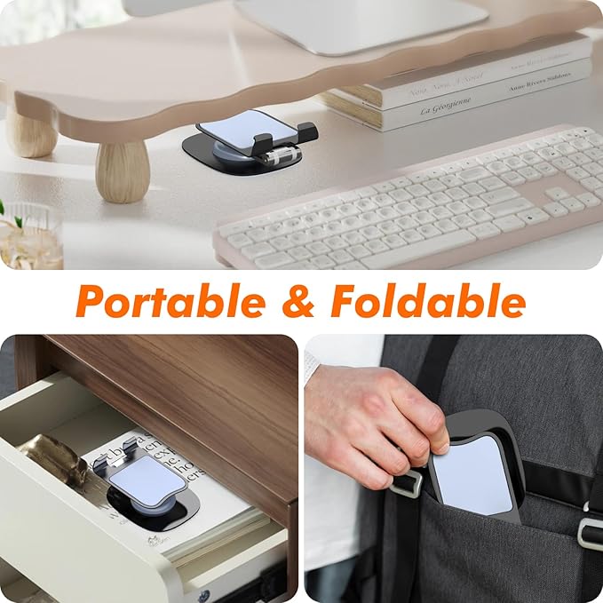 Cell Phone Stand, Fully Adjustable Foldable Desktop Phone Holder, 360 Degree Rotating Desktop Phone Stand for Recording Compatible with iPhone 16 15 14 13 12 Pro Xs Max Xr All Phones, Blue
