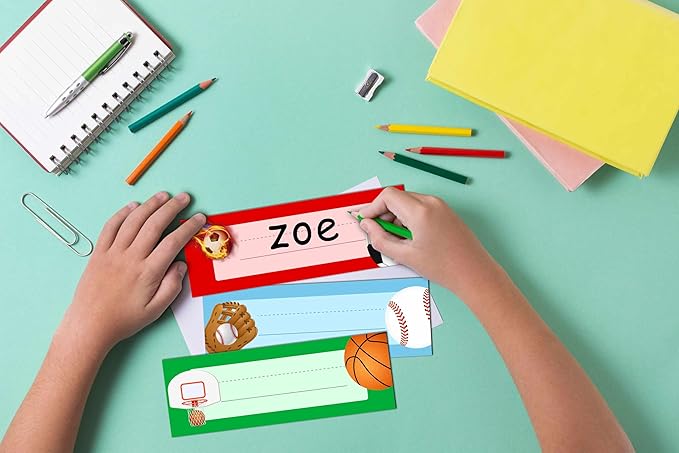 Desk Name Tag Classroom, Sports Balls Name Plate for Desk Labels, Name Tags for Student Desk Labels Locker Stickers, School Teaching Students Supplies A09