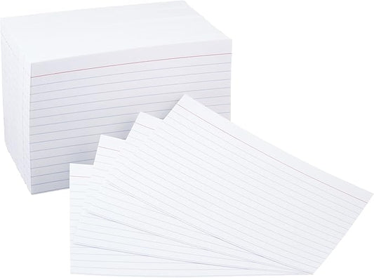 Amazon Basics Ruled Lined Index Cards for Notes, Studying, Flash Cards, White, 4" x 6", 100 Count (Pack of 60)
