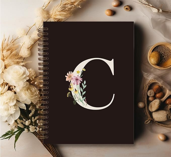 Trendy Personalized Journal Hardcover Spiral Notebook,Black Initial Letter C Notebook,Monogrammed Gifts for Women Teen Girl,College Ruled Hardcover Spiral Notebook 5.5 x 8.3