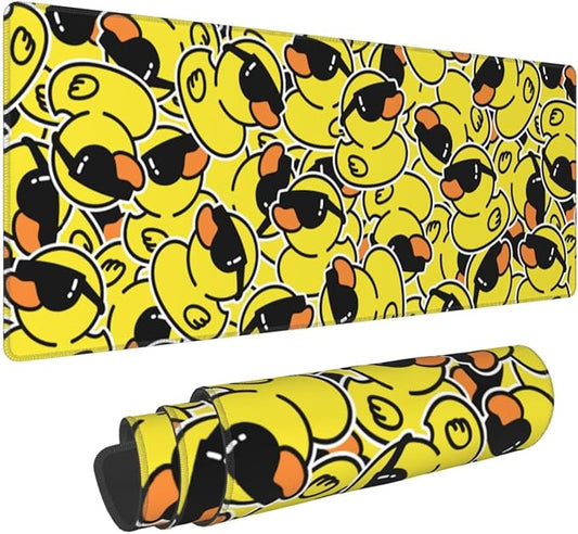 Funny Rubber Ducks with Sunglasses XL Large Mouse Pad with Stitched Edges Long Non-Slip Rubber Base Mousepad Laptop Keyboard Mat Desk Pad for Office Home Desk Decor, 31.5" X 11.8"