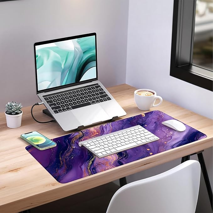 Purple Extended Gaming Mouse Pad 35.4x15.7Inch Large Desk Mat Anti-Slip Rubber Base & Durable Stitched Edges for Gamers Smooth Mouse Writing Surface for Desk Office/Home