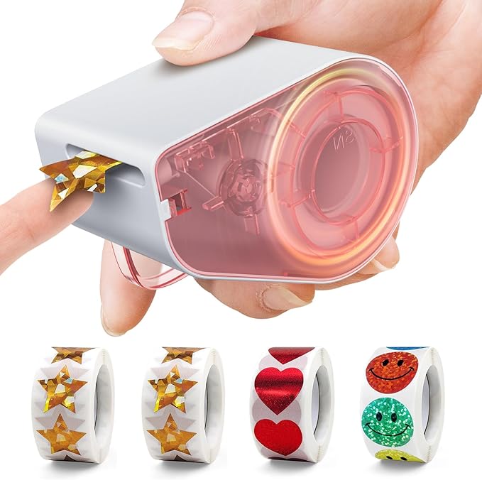 Manual Sticker Dispenser for Rolls of Stickers with 1520Pcs 1Inch Gold Star,Red Heart,Smiley Face Stickers for Kids Reward,Behavior Chart,School Classroom Student Teacher Supplies Gifts(Red)