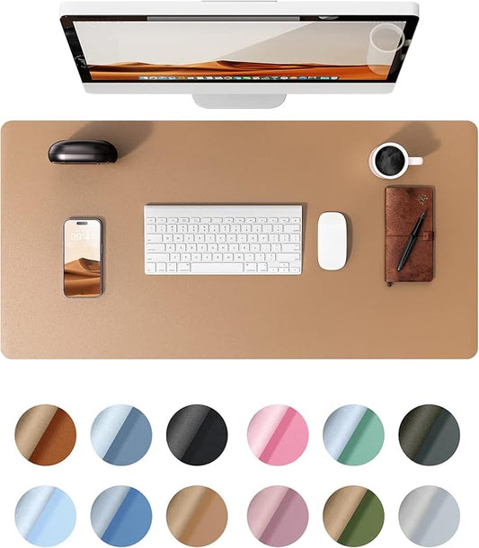 YSAGi Leather Desk Protector, Office Mat, Large Mouse Pad, Non-Slip PU Leather Blotter, Laptop Desk, Waterproof Writing Pad for Office and Home (Khaki, 35.4" x 17")