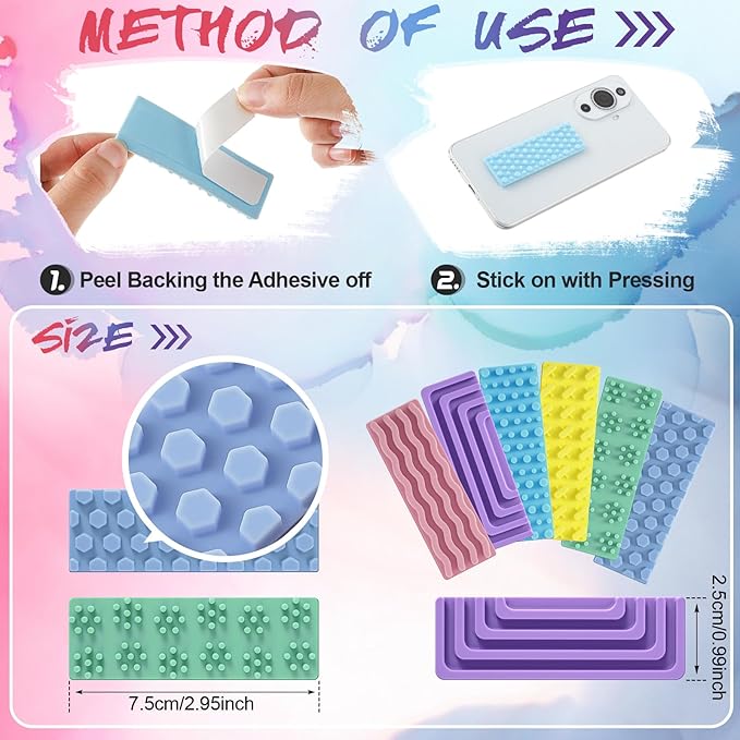 Ireer 12 Pcs Textured Sensory Stickers Silicone Desk Fidget Decals Thick Mental Health Stickers Strips Different Textured Calm Decals Stress Anxiety Relief Items for Adult Autism Adhd Desk Office Gift