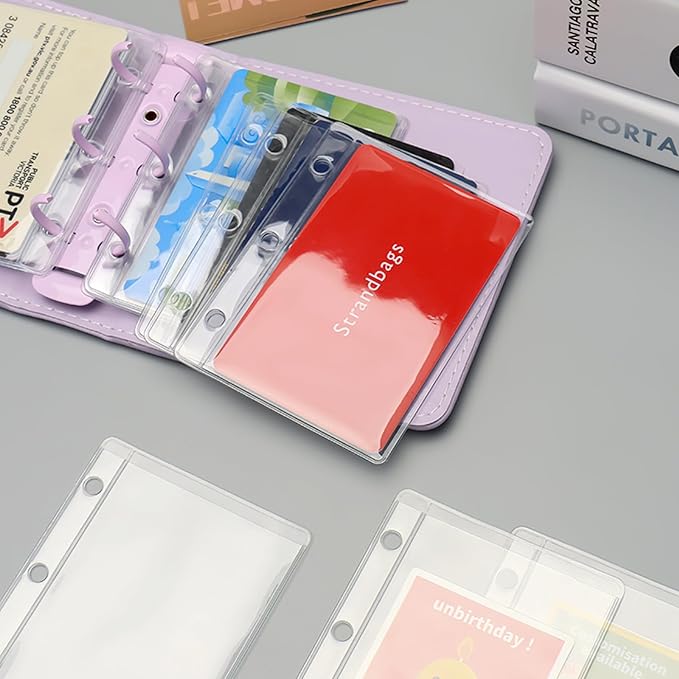 NatSumeBasics 12 Mini Binder Pockets Clear Card Holder A9 Binder Inserts PVC Cash Budget Envelopes for 3 Ring Binder Sheet Protectors Organize Photos Cards Bills (Mini, Clear)