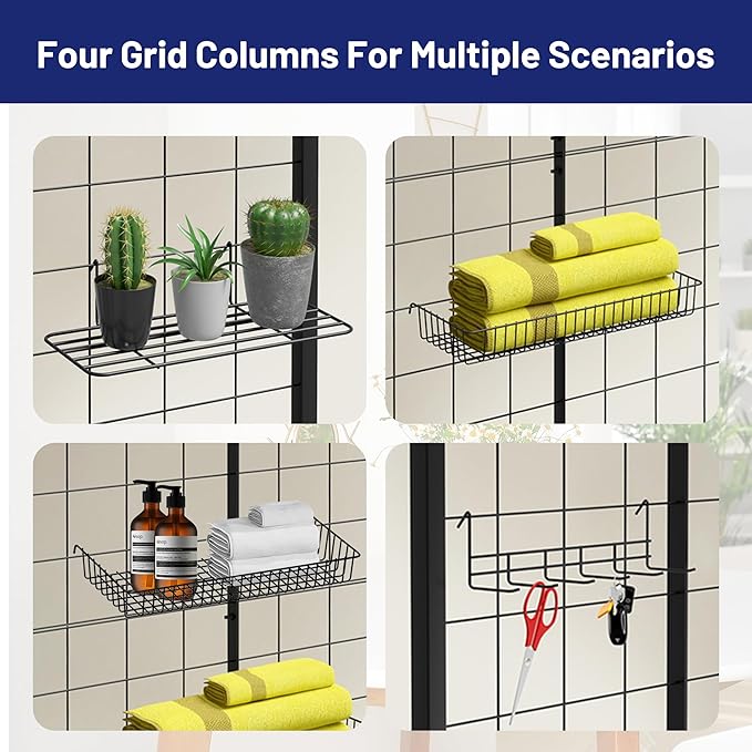 2' x 5.5' Grid Wall Panels Standing Wire Grid, Study Display Rack with T-Base Wheels Freestanding Gridwall Panel Tower for Shows, Black (4) (4A)