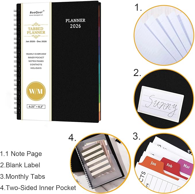 2026 Planner - Planner 2026, 2026 Planner Weekly and Monthly with Tabs, Jan 2026 - Dec 2026, 6.25" × 8.3", Strong Twin-Wire Binding