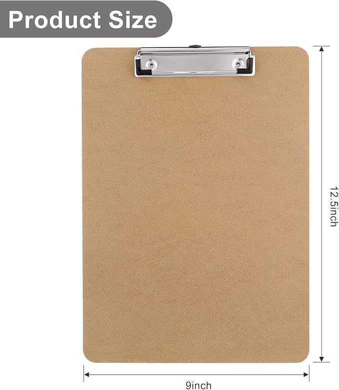 Wood Clipboards Set of 8, Letter Size Hardboard Clip Board 8.5x11 for Classroom, Students, Kid, A4 Standard Size 9" x 12.5" with Low Profile Clip, Office & School Supply