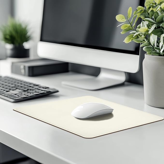 Mouse Pad, PU Mouse Pad，Leather Mouse Pad with Stitched Edge Micro-Fiber Base with Non-Slip Waterproof，Mouse Pad for Computers，Laptop, 8x11Inch (White)