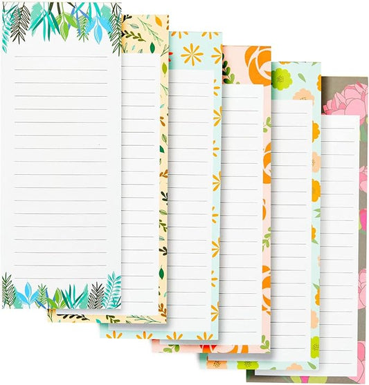 Juvale Magnetic Note Pads for Fridge - 6-Pack, 3.5 x 9 in, Floral Designs - Grocery List Notepad & To Do List Pad - Full Magnetic Backing