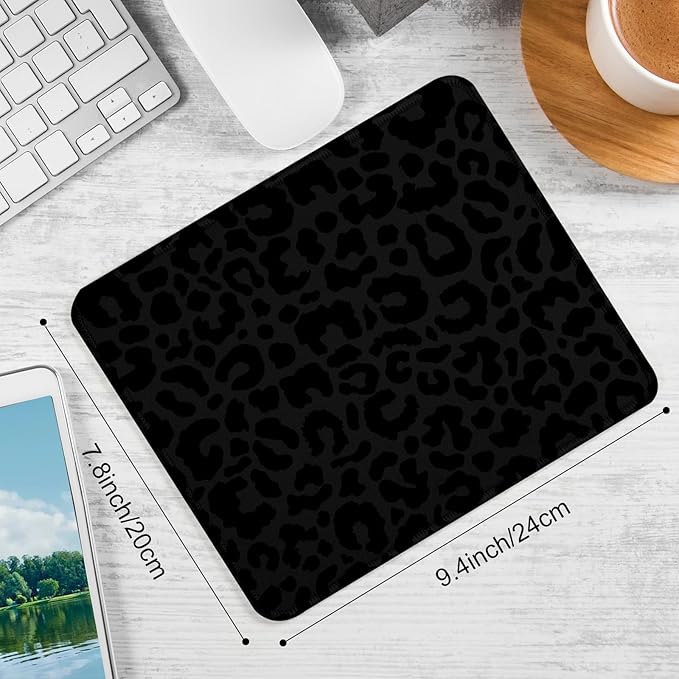 Black Leopard Print Square Mouse Pad,Non-Slip Rubber Base Mouse Pad, Home Office Decoration Desktop Accessory,Laptop Mouse Pad for Office Laptops,9.4x7.8x0.12inch.