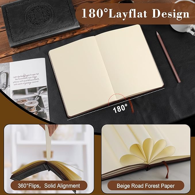 300 Pages Leather Blank Journal Notebook,Softcover Leather Blank Journal Notebook for Women Men,300 Pages Notebook for Work,Office,School Note Taking,5.7'' X 8.3'',black