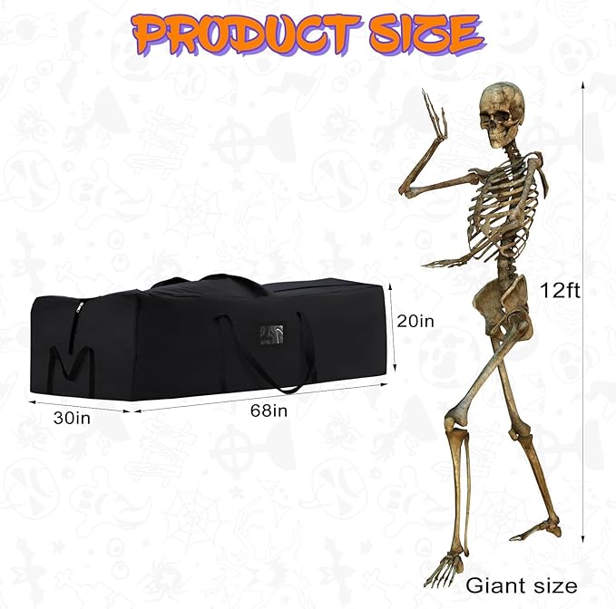 Halloween Christmas Storage Bag, Fits Up 12 Ft Skeleton Christmas Tree-Heavy Duty Holiday Storage Box with Durable Reinforced Handles & Zipper- 600D Oxford Christmas Tree Storage Container, Black