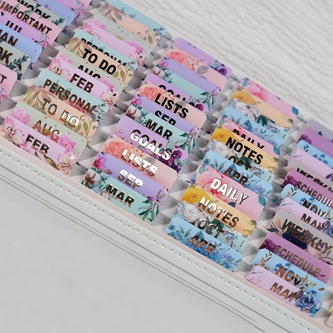 UPAFEXXI-Laminated Planner Monthly Tabs(72 Stickers in Total,24 Month,24 Subject,24 Blank) Calendar Monthly Label Stickers for Planners, Subject Label Adhesive Tabs for Folders, Pages(Floral)