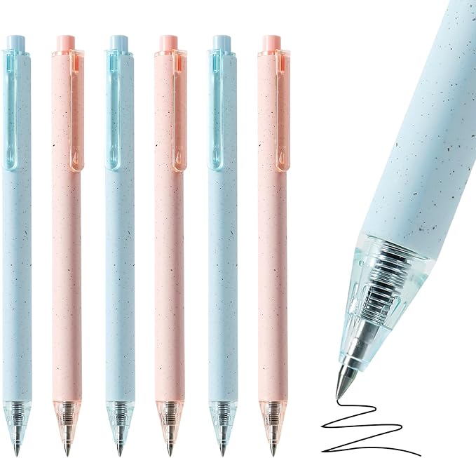 RIANCY Pink pens black ink gel cute pens fine point smooth writing retractable pretty premium 0.5mm blue Black Ink for Women Girls Teachers Office School (6pcs)