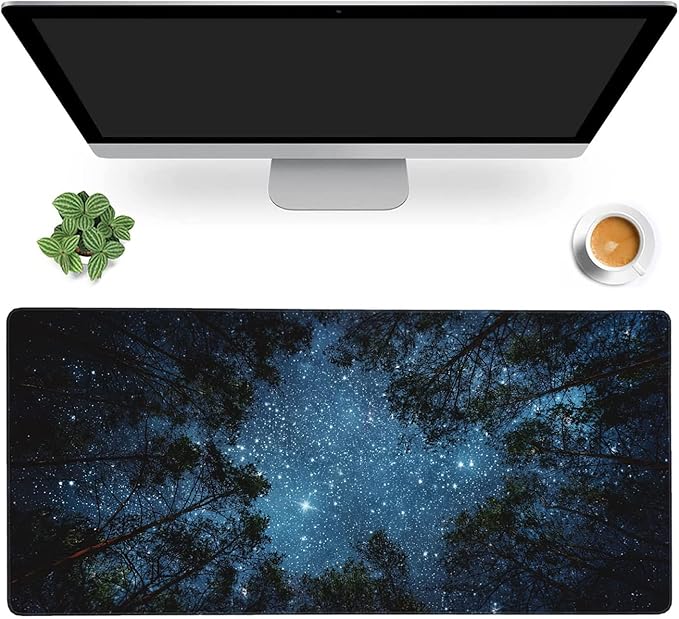 Beautiful Night Sky and Milky Way Gaming Mouse Pad XXL Large Desk Mouse Pad Keyboard Mat with Stitched Edges Waterproof Non-Slip Desk Mat for Laptop,Keyboard,Computer 35.4 * 15.7 Inch