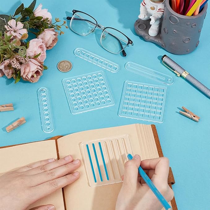 BENECREAT 6 Styles Bullet Journaling Stencils, Reusable Acrylic Template, Mini Calendar Square, Stencil Set for Dotted Journals, Planner Accessories, Scrapbooking, Habit Tracker